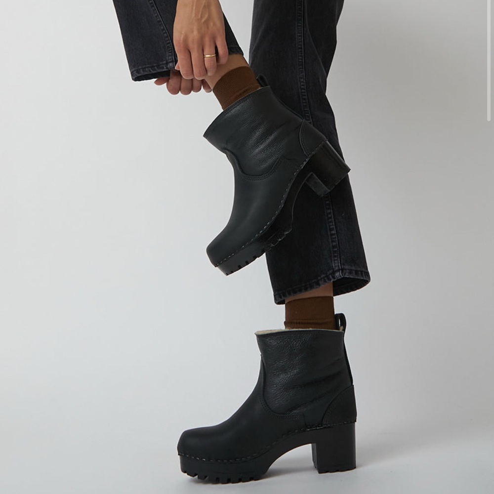 No. 6 Store 5” Pull On Shearling Clog mid treading Ink Aviator w/ Black Base